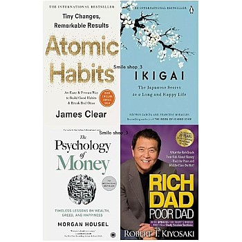 Book Set: Rich Dad Poor Dad, The Psychology of Money, Atomic Habits, Ikigai