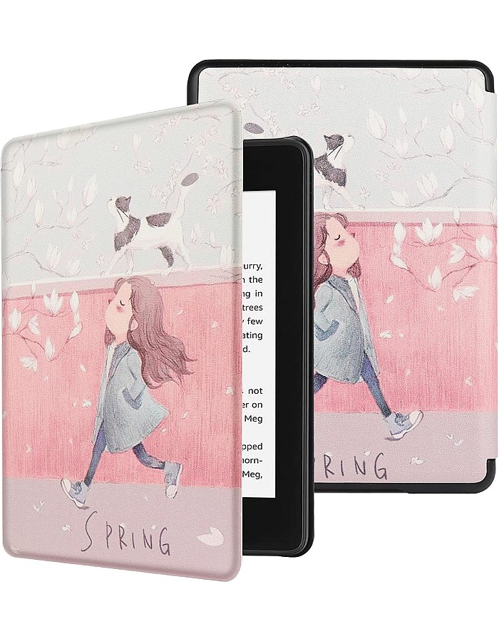 Premium Pu leather Case for Kindle Paperwhite 11th Generation and Kindle Paperwhite Signature Edition (6.8 inch, 2021 Release) - Cover with Auto Wake/Sleep, Girl&Cat
