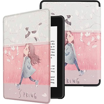 Premium Pu leather Case for Kindle Paperwhite 11th Generation and Kindle Paperwhite Signature Edition (6.8 inch, 2021 Release) - Cover with Auto Wake/Sleep, Girl&Cat
