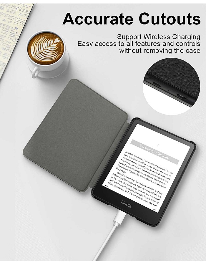 جراب حماية من الجلد الصناعي لجهاز Kindle بيبر وايت الجيل 11 وKindle بيبر وايت سيجنتشر ايديشن (6.8 بوصة، إصدار 2021) - جراب بخاصية التنبيه والسكون الت