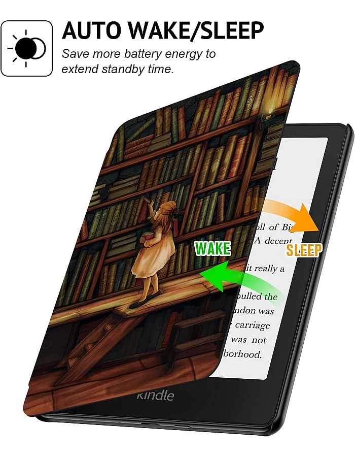 حافظة فاخرة من الجلد الصناعي لجهاز Kindle Paperwhite الجيل 11 واصدار Kindle Paperwhite المميز (6.8 انش، اصدار 2021) - غطاء مع خاصية التنبيه/السكون التلقائي (كتب