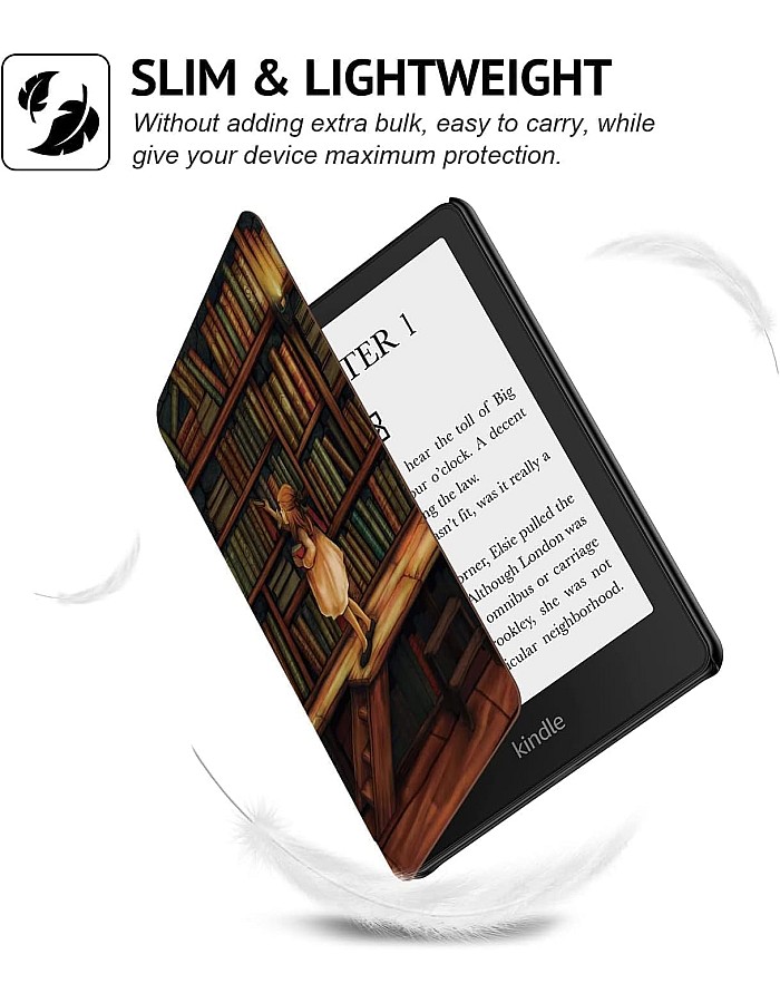 حافظة فاخرة من الجلد الصناعي لجهاز Kindle Paperwhite الجيل 11 واصدار Kindle Paperwhite المميز (6.8 انش، اصدار 2021) - غطاء مع خاصية التنبيه/السكون التلقائي (كتب