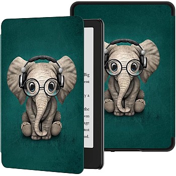 Premium Pu leather cover with flexible back for Kindle Paperwhite 11th Generation and Signature Edition (6.8 inch, 2021 Release) with Auto Wake/Sleep, Elephant