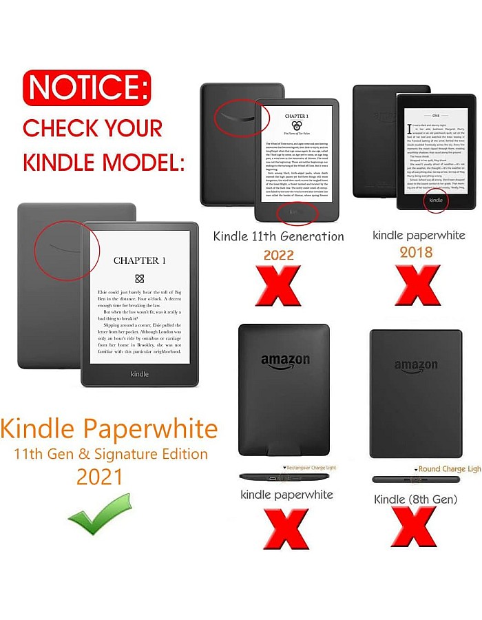 جراب رفيع ذكي بخاصية السكون والإيقاظ التلقائي تي تيرسيلي لجهاز Kindle بيبر وايت (جيل 11-2021 6.8 بوصة) او إصدار مميز أزرق كحلي، جلد صناعي، لقارئ إ