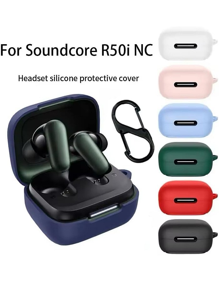 فكرة Fekra Compatible with Anker Soundcore R50i NC/Anker P30i Case Cover, Soft Silicone Shockproof Protective Case Wireless Earbuds with Carabiner, Front LED Visible (Red)