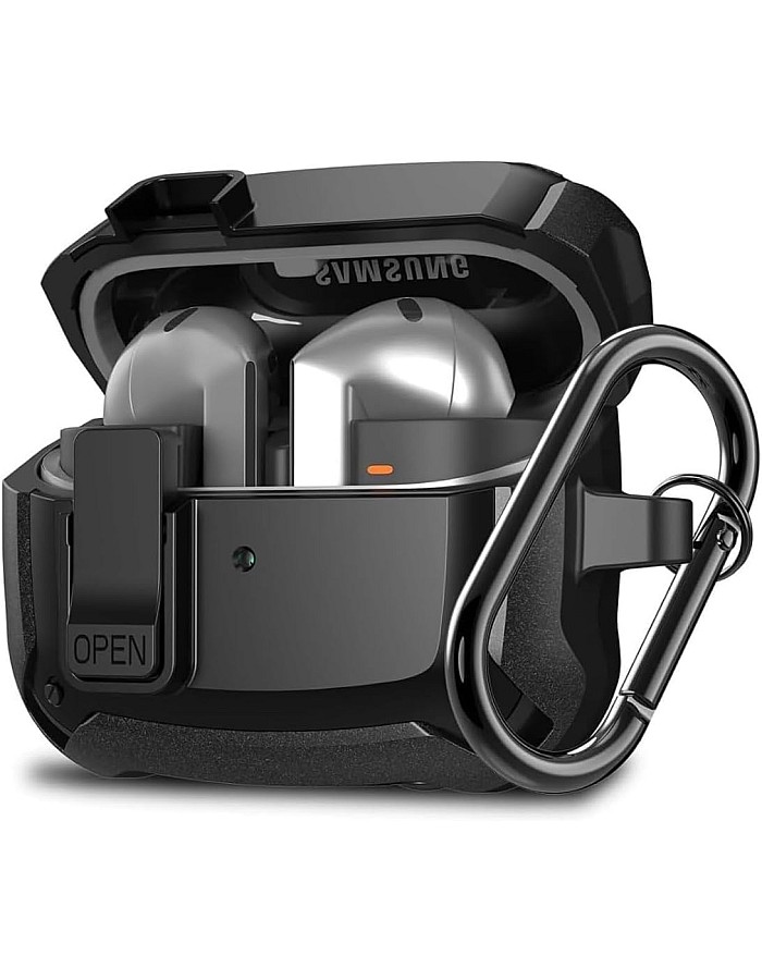 فكرة Fekra Compatible with Samsung Galaxy Buds 3 Pro/Buds 3 Case Full-Body Shockproof (Secure Lock) Galaxy Buds 3 & Galaxy Buds 3 Pro (2024) with Carabiner (Black)