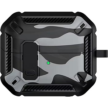 فكرة Fekra Compatible with Samsung Galaxy Buds 3 Pro/Buds 3 Case Full-Body Shockproof (Secure Lock) Galaxy Buds 3 & Galaxy Buds 3 Pro (2024) with Carabiner (Camo Dark Grey)