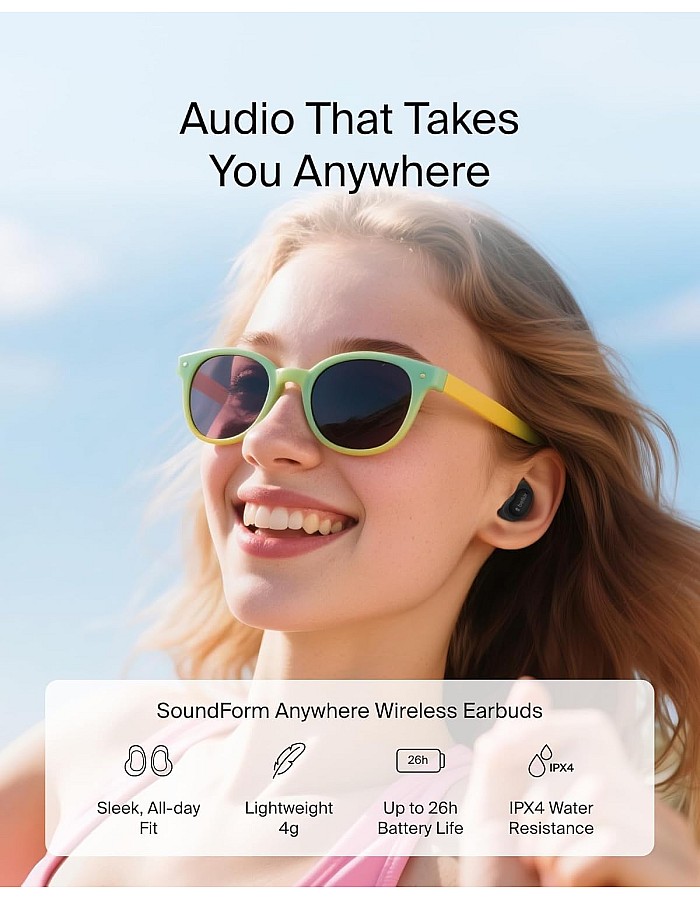 Belkin SoundForm Anywhere Wireless Earbuds, Bluetooth Earphones with Long-Lasting Comfort, IPX4 Waterproof Lightweight Earbuds for iPhone, iPad, Tablet, Laptop, Biking, Running & More - Black