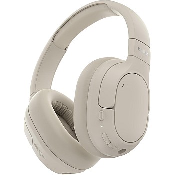 Belkin SoundForm Isolate Noise-Cancelling Wireless Headphones, over ear headphones with mic, Bluetooth headphones with 60H playtime, deep bass, CloudCushion ear cups for travel, home, office - Sand