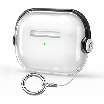 Dl3 Mobilak Case for Airpods Pro 2 Protective Case [With Closure Lid] [Front LED Visible] [With Wrist Strap] Skin Case Compatible with 2022 Airpods Pro 2nd Generation (Clear Black)