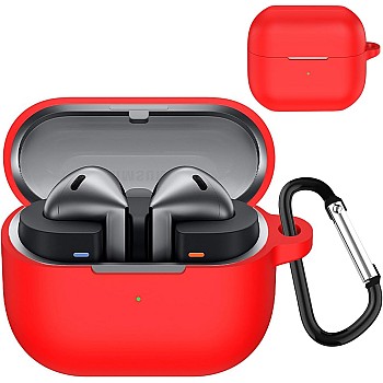 Dl3 Mobilak Compatible with Samsung Galaxy Buds 3 Pro/Buds 3 Case Cover, Soft Silicone Shockproof Protective Case Wireless Earbuds with Carabiner, Front LED Visible (Red)
