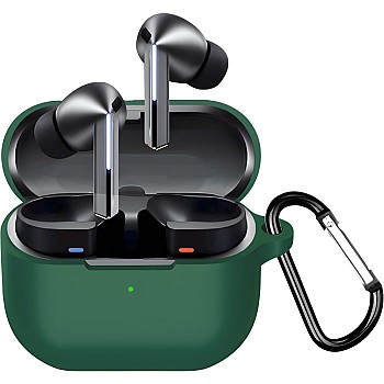 Dl3 Mobilak Compatible with Samsung Galaxy Buds 3 Pro/Buds 3 Case Cover, Soft Silicone Shockproof Protective Case Wireless Earbuds with Carabiner, Front LED Visible (Green)