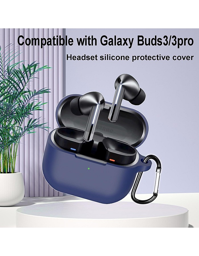Dl3 Mobilak Compatible with Samsung Galaxy Buds 3 Pro/Buds 3 Case Cover, Soft Silicone Shockproof Protective Case Wireless Earbuds with Carabiner, Front LED Visible (Blue)