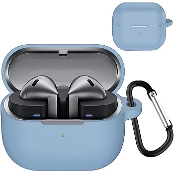 Dl3 Mobilak Compatible with Samsung Galaxy Buds 3 Pro/Buds 3 Case Cover, Soft Silicone Shockproof Protective Case Wireless Earbuds with Carabiner, Front LED Visible (Baby Blue)