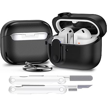 Fekra Compatible with Samsung Galaxy Buds 3 Pro/Buds 3 Case Full-Body Shockproof (Secure Lock) Galaxy Buds 3 & Galaxy Buds 3 Pro (2024) with Carabiner (Black with Pen)