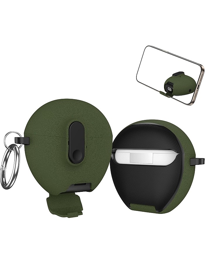 Fekra For Huawei FreeBuds 7i Case Silicone Protective Case for Huawei FreeBuds 7i cover with Carabiner Keychain Anti-Lost (Armor ST Green)