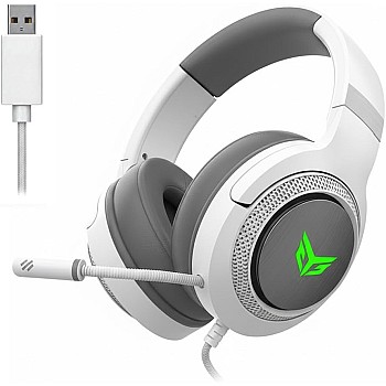 For BINGLE G51 USB RGB Gaming Headset - 7.1 Virtual Surrounded Sound & 40mm Drivers with DEEP BASS – Breathable Skin Ear Cup – Flixable Noise Reduction Mic – For PC & PS4 | White
