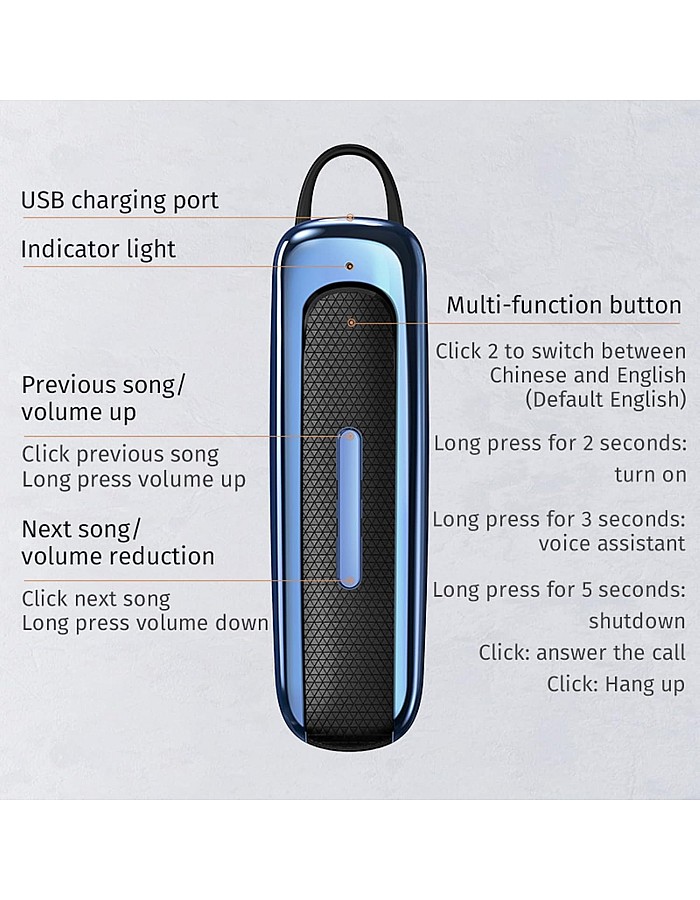 In-Ear Headphones BH109 Business Wireless Headset - Long Battery Life & Comfort, Bluetooth 5.3 Wireless Headset, 12H Talk & Music, HD Audio, Waterproof, Fast Charging - Original Single Ear Earbuds