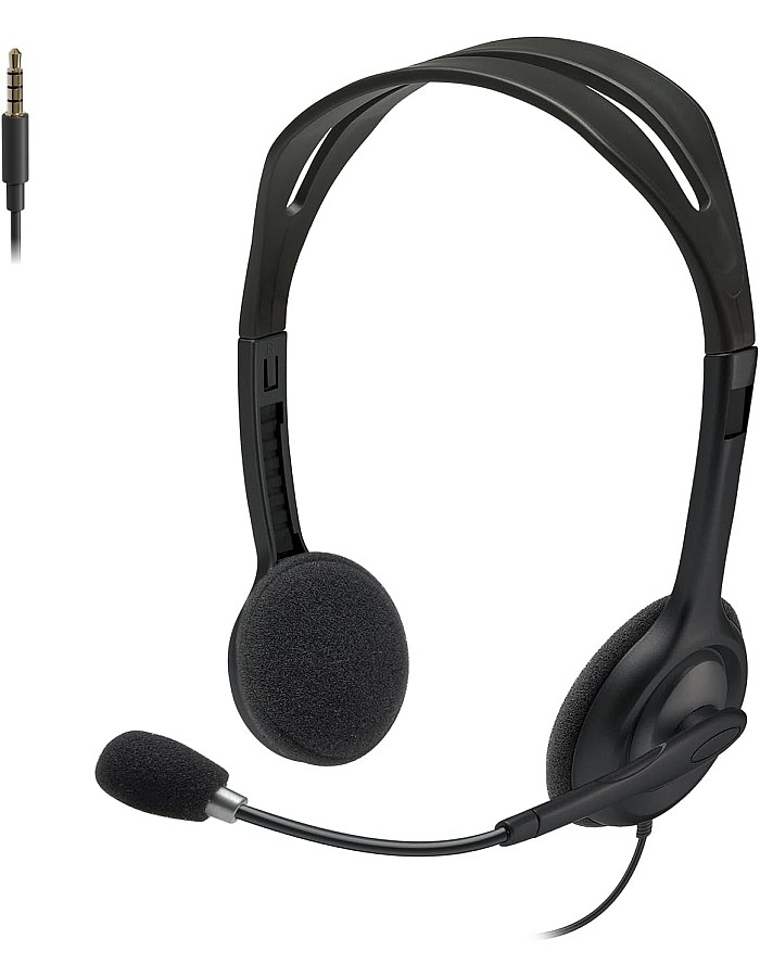 Logitech H111 Wired Headset, Stereo Headphones with Noise-Cancelling Microphone, 3.5 mm Audio Jack, PC/Mac/Laptop/Smartphone/Tablet - Black