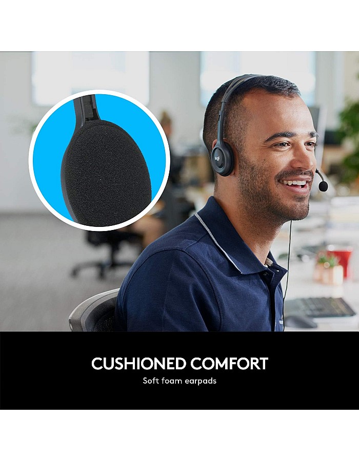 Logitech H111 Wired Headset, Stereo Headphones with Noise-Cancelling Microphone, 3.5 mm Audio Jack, PC/Mac/Laptop/Smartphone/Tablet - Black