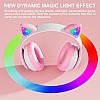 OHAANYY Bluetooth Headphones for Children, Foldable Cat Headphones with LED Flash Lights Glow Lights, Kids Bluetooth 5.0 with Microphone and Volume Control, Card Slot for PC/Tablets/TV (Pink)