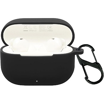 QWYJ Case for Huawei Freebuds SE 4 Case Silicone Protective Case for Huawei Freebuds SE 4 Case with Carabiner Keychain Anti-Lost (Black)
