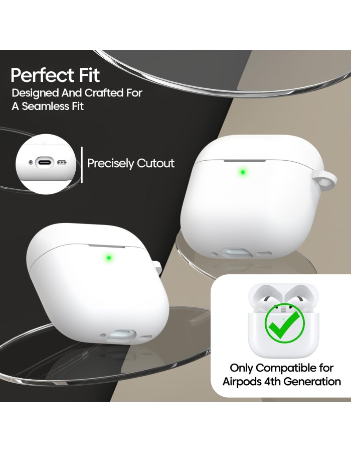 Sounce Case Cover for Apple Airpods 4th Generation Case Cover(2024), Supports Wireless Charging, Silicone Case with Cleaner Kit & Keychain Compatible with Airpods 4 case for Women, Men(White)