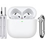 Sounce Case Cover for Apple Airpods 4th Generation Case Cover(2024), Supports Wireless Charging, Silicone Case with Cleaner Kit & Keychain Compatible with Airpods 4 case for Women, Men(White)