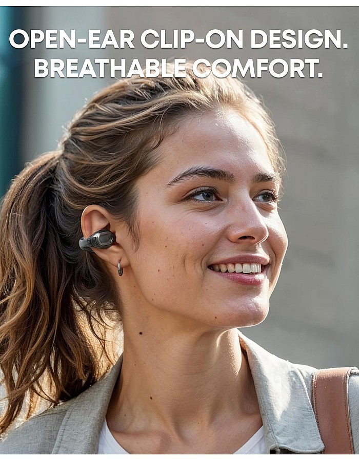 SoundCore C40i by Anker, Open-Ear Earbuds, Clip-On Headphones,Flexible Joint Design,Button Controls,Lightweight Comfort,Stable Fit with Attachable Ear Grips,Expansive Drivers for Clear Sound,Black