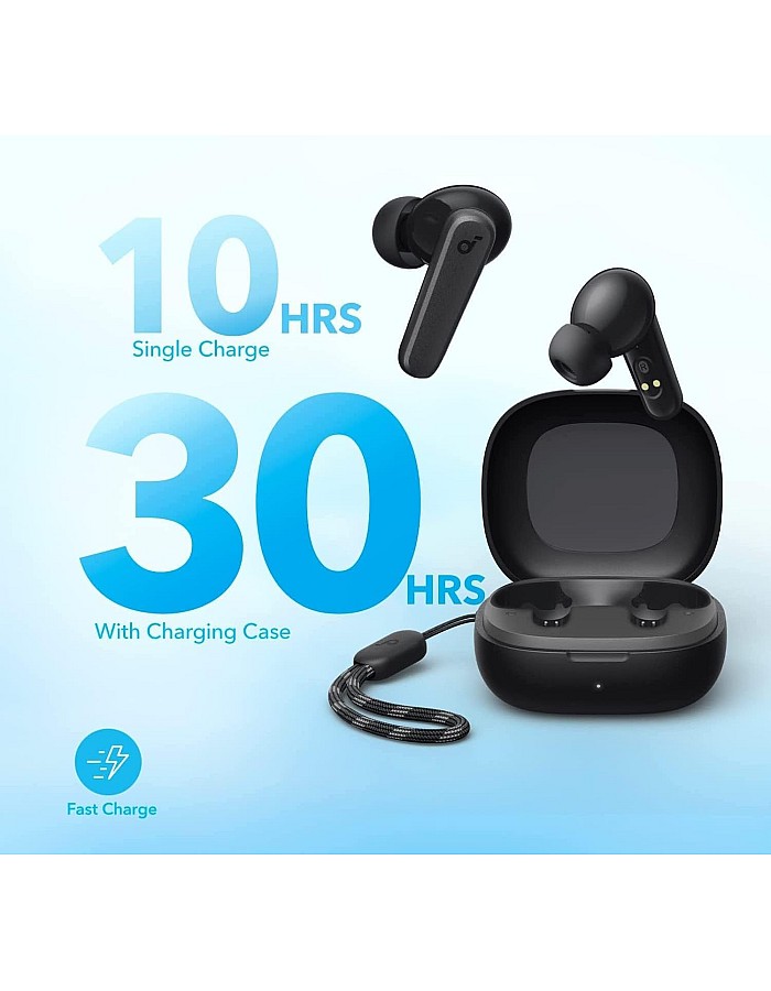 Soundcore By Anker R50i True Wireless Earbuds 10mm Drivers, Big Bass, Bluetooth 5.3, 30H Playtime, IPX5-Water Resistant, AI Clear Calls with 2 Mics, 22 Preset EQs via App, Black, 18 Months Warranty