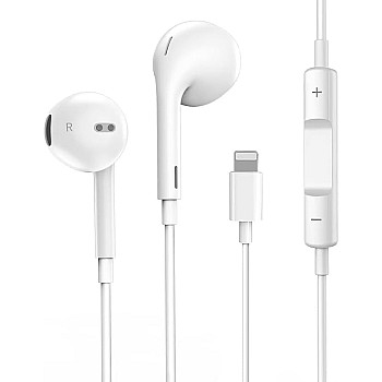 Wired Earphones with Type L Connector Built-in Volume Control and Microphone Without Bluetooth
