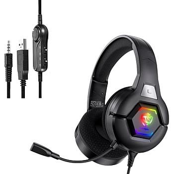 Wired Gaming Stereo Headset with RGB Light, Headphones Over Ear with Mic, 3.5Mm Aux, Volume Control, Compatible with PS5, PS4, Laptops, Smartphone, PC, Mac Nintendo Switch (S100, Black)
