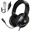Wired Gaming Stereo Headset with RGB Light, Headphones Over Ear with Mic, 3.5Mm Aux, Volume Control, Compatible with PS5, PS4, Laptops, Smartphone, PC, Mac Nintendo Switch (S21, Black)