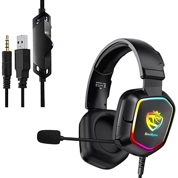 Wired Gaming Stereo Headset with RGB Light, Headphones Over Ear with Mic, 3.5Mm Aux, Volume Control, Compatible with PS5, PS4, Laptops, Smartphone, PC, Mac Nintendo Switch (S21, Black)