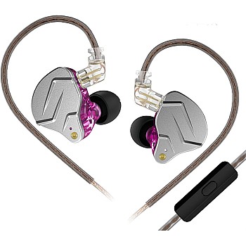 Yinyoo KZ ZSN Pro Earbuds New 1DD 1BA HiFi Monitor Earphones Noise Cancelling Wired Earbuds Balanced Armature Dynamic Driver Hybrid Headphones with Microphones(Purple mic)