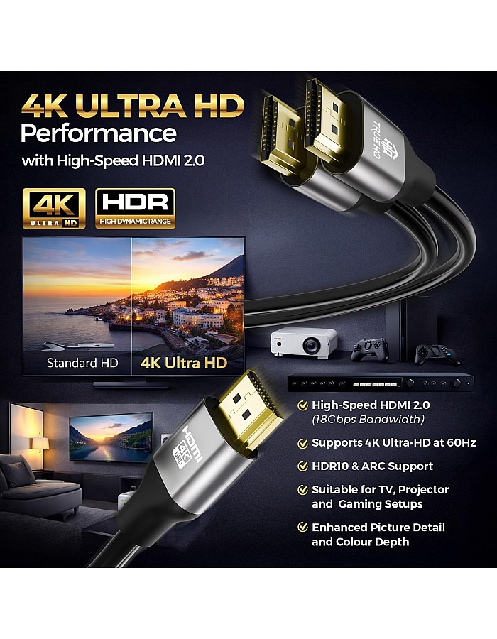 كابل HDMI من ترو اتش كيو بطول 10 متر متوافق مع PS4 و Xbox One و سكاي HD TV و CCTV و أجهزة اللابتوب و أجهزة العرض