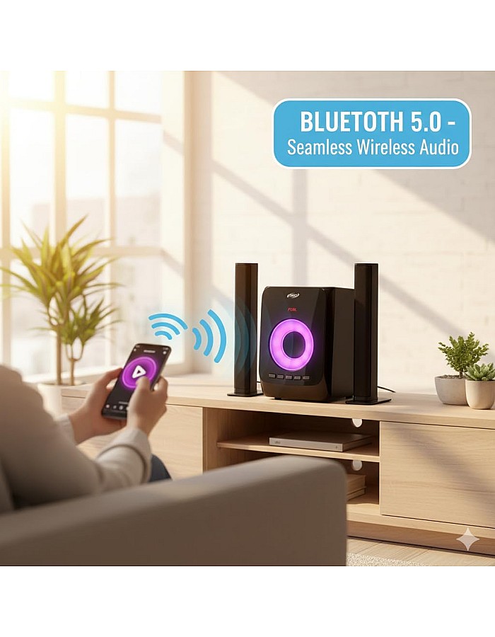 مكبر صوت منزلي FT-222 2.1 بقوة 80 واط RMS مزود بتقنية Bluetooth ومنفذ USB/SD وAUX وراديو مع ريموت كنترول