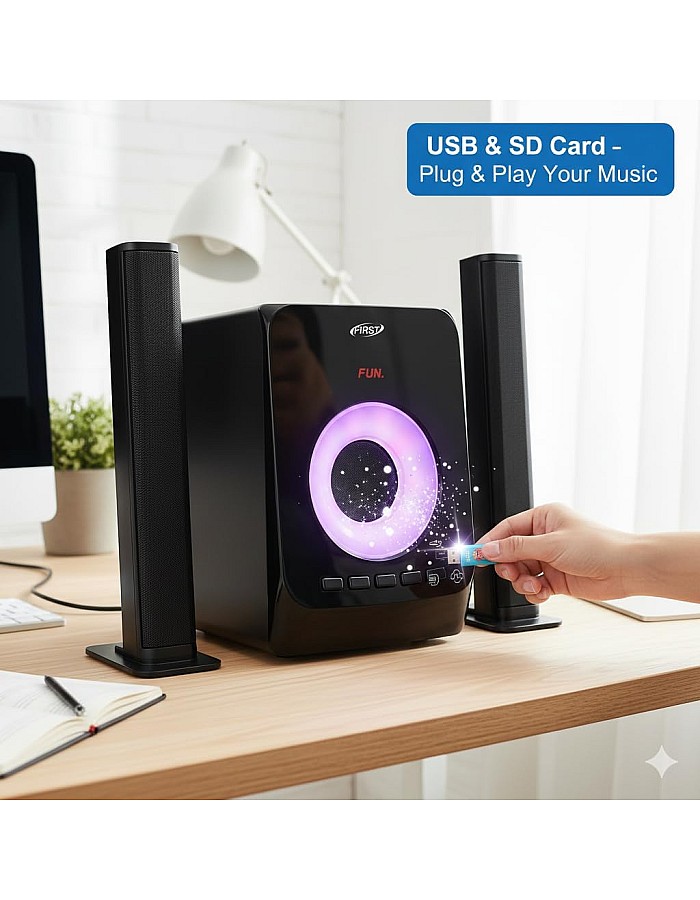مكبر صوت منزلي FT-222 2.1 بقوة 80 واط RMS مزود بتقنية Bluetooth ومنفذ USB/SD وAUX وراديو مع ريموت كنترول