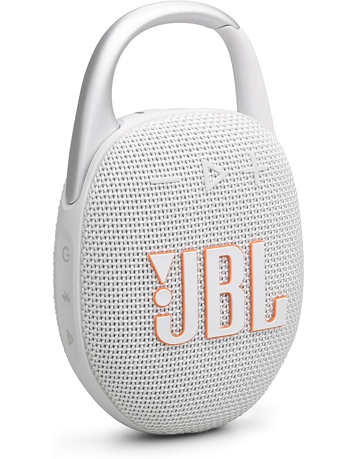 JBL Clip 5 - Ultra-Portable, Waterproof & Dustproof Bluetooth Speaker, Big Pro Sound with Punchy bass, Integrated Carabiner, Up to 12 Hours of Play, Made in Part with Recycled Materials (White)