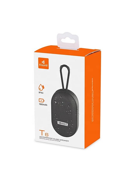 Kisonli T6 Portable Wireless Speaker IPX4 Waterproof, 1800mAh Battery, Mini Subwoofer with Carrying Strap