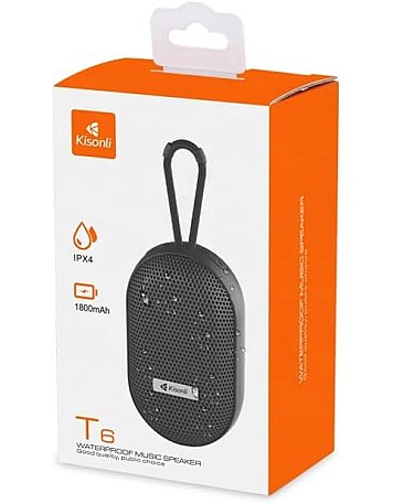 Kisonli T6 Portable Wireless Speaker IPX4 Waterproof, 1800mAh Battery, Mini Subwoofer with Carrying Strap