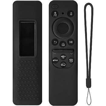 Silicone Remote Cover for Samsung Smart TV Remote (BN59-01432, 2023 Model) – Protective Remote Control Case with Lanyard & Charging/Solar Panel Cutouts – Anti-Slip Cover (Black, BN59-01432)
