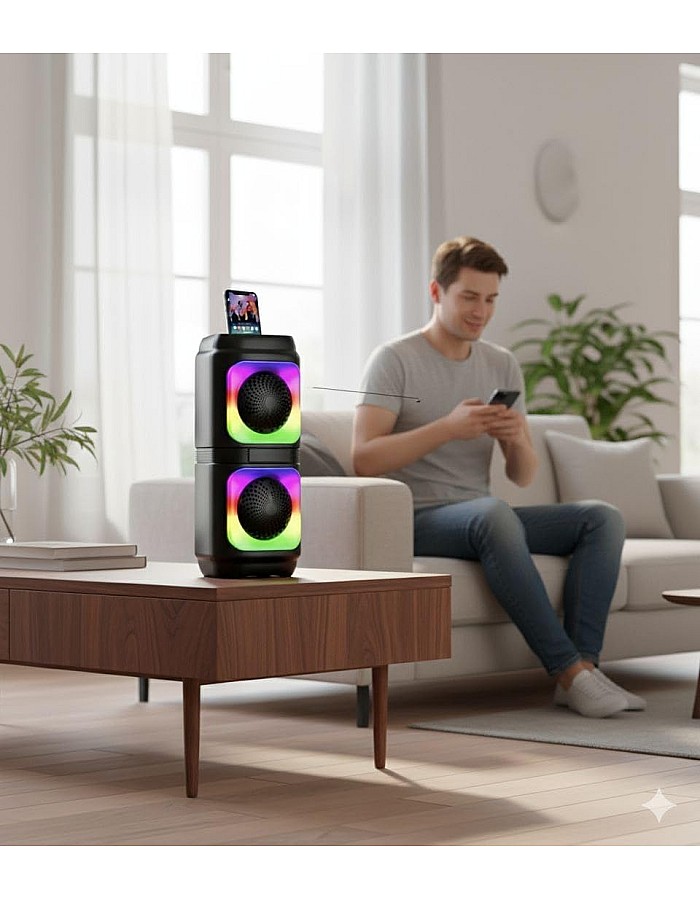 Sub Bluetooth with 2 Speakers With Lights lamp and a microphone input– Portable Wireless Subwoofer RGB LED and Rechargeable Battery for Smartphones, TV,Tablets, and Computers (_4215)
