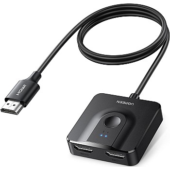 موزع HDMI من يوجرين 2 في 1، محول بمخرج HDMI مع كابل دعم 3D بدقة 4K 1080 بيكسل 60 هرتز متوافق مع الكمبيوتر واللاب توب وجهاز سويتش ومشغل بلو راي وتلفزيو