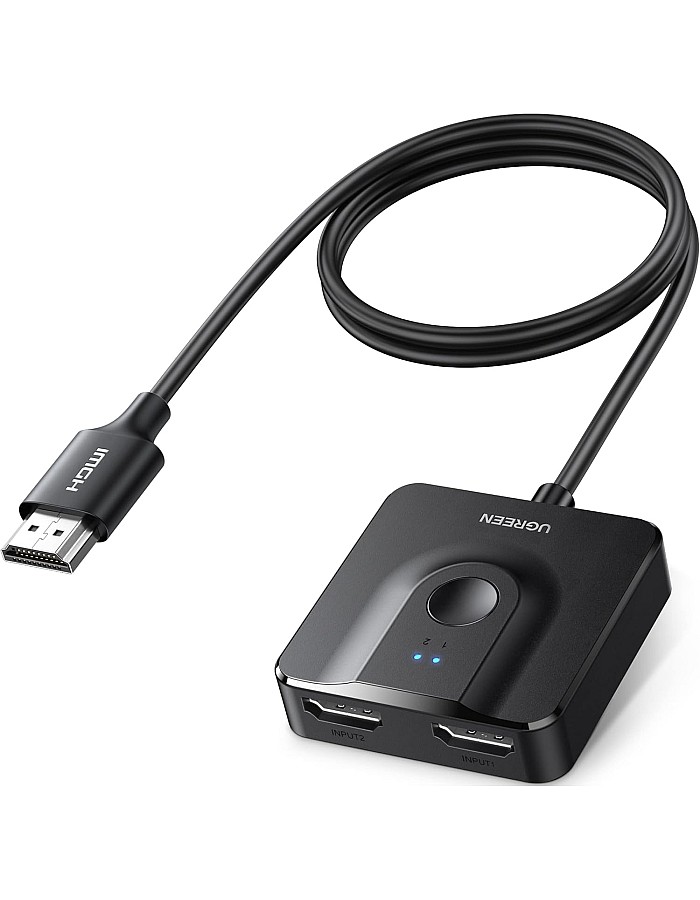 موزع HDMI من يوجرين 2 في 1، محول بمخرج HDMI مع كابل دعم 3D بدقة 4K 1080 بيكسل 60 هرتز متوافق مع الكمبيوتر واللاب توب وجهاز سويتش ومشغل بلو راي وتلفزيو