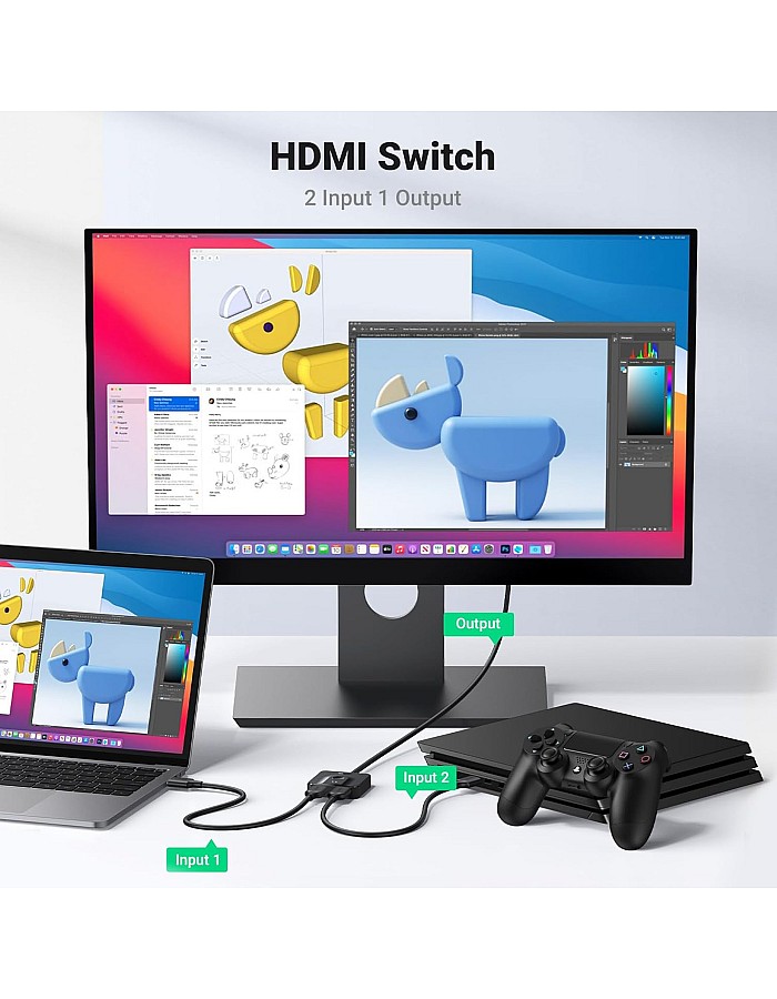 موزع HDMI من يوجرين 2 في 1، محول بمخرج HDMI مع كابل دعم 3D بدقة 4K 1080 بيكسل 60 هرتز متوافق مع الكمبيوتر واللاب توب وجهاز سويتش ومشغل بلو راي وتلفزيو