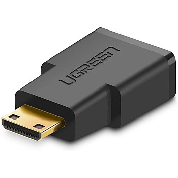 محول ميني HDMI ذكر (نوع C) إلى HDMI أنثى من يوجرين، مطلي بالذهب متوافق مع الهواتف الذكية وكاميرات الفيديو والتابلت والكاميرات - لون أسود