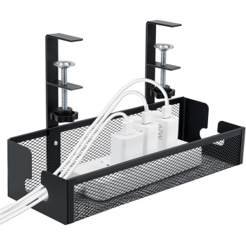 Under Desk Cable Management Tray Black, Wire Organizers No Drill, Cord Organization Box for Office, Home - No Damage to Desk