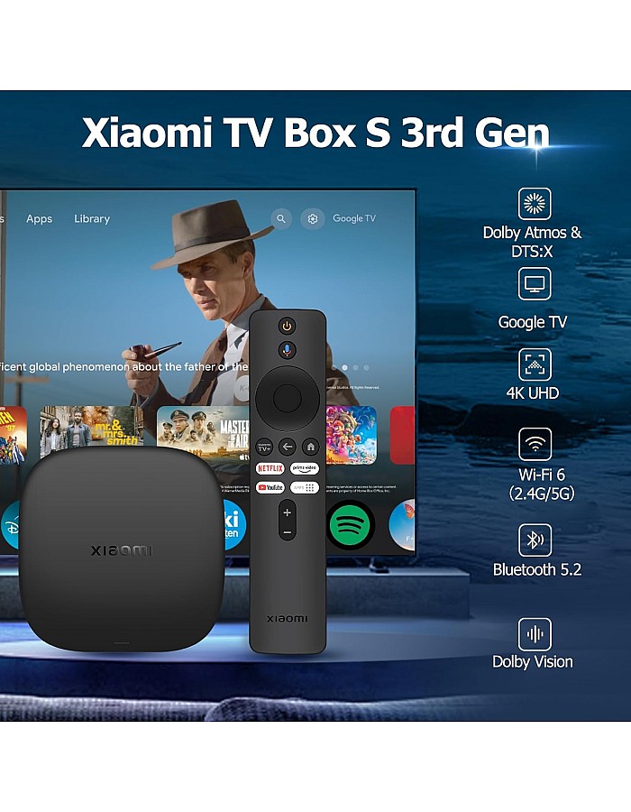 Xiaomi Mi TV Box S 3nd Gen, 2GB RAM + 32GB ROM, 4K Ultra HD Streaming Reproductive, Bluetooth, Wi-Fi, 3rd Generation, Black