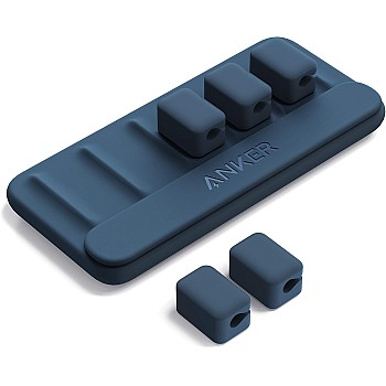 Anker Cable Management, Magnetic Cable Holder, Desktop Cable Ties, 5 Clips for Lightning Cable, USB-C Cable, Micro Cable, Sticks to Wood, Marble, Metal and Glass (in Blue)